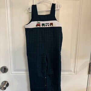 The Beaufort Bonnet 18-24 Months Boy Smocked Teddy’s Tab Longall with Trains